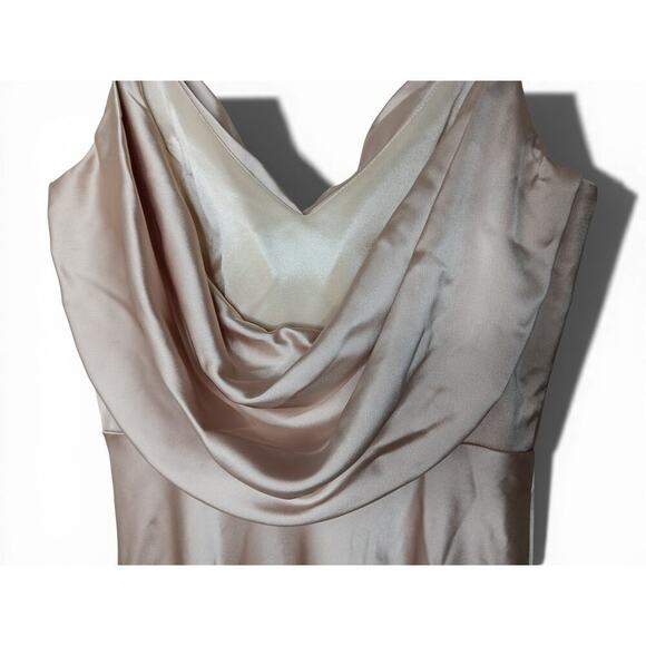 Revelry Champagne Satin Slip Maxi Dress Gown Cowl Neck Side Slit Size 12 Party - Picture 13 of 15